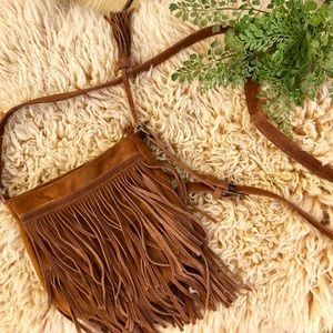 MOSSIMO boho brown suede fringe crossbody purse